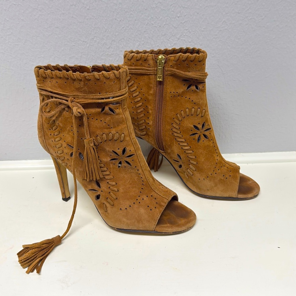 Western Suede Peep Toe Ankle Bootie
